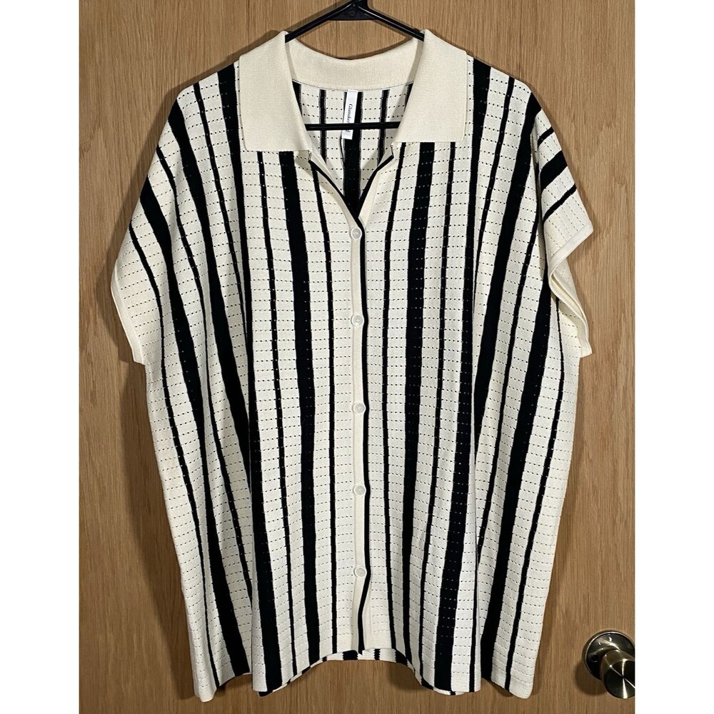 Men's XL Collared Open Knit Short Sleeve Cardigan Sweater Preppy Beachy Striped